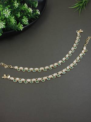Gold plated traditional kundan stone payal anklets for women  1