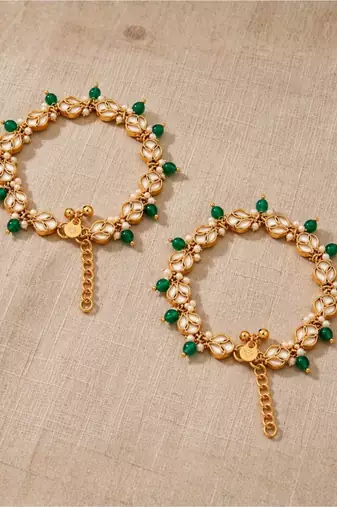 Gold Plated Kundan Pearl Payal Anklets Jewellery Women