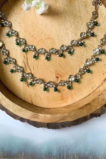 Traditional gold plated adjustable kundan pearl payal anklets jewellery for women & girls (a063g)
