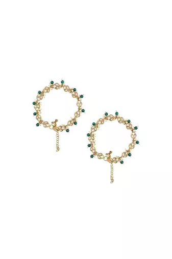 Traditional gold plated adjustable kundan pearl payal anklets jewellery for women & girls 