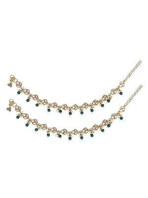 Traditional gold plated adjustable kundan pearl payal anklets jewellery for women & girls  3