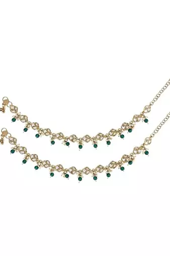 Traditional gold plated adjustable kundan pearl payal anklets jewellery for women & girls 