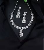 Silver plated cubic zirconia american diamond cz special chain necklace with earrings set for women