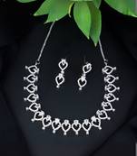 Stylish silver plated cubic zirconia american diamond cz ad necklace jewellery set for women