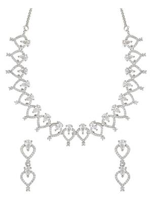 Stylish silver plated cubic zirconia american diamond cz ad necklace jewellery set for women  2