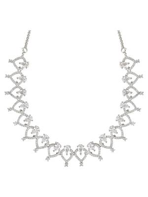 Stylish silver plated cubic zirconia american diamond cz ad necklace jewellery set for women  3