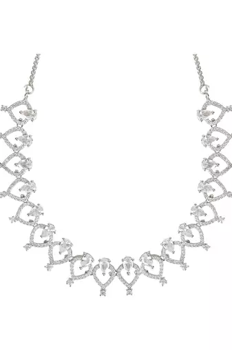 Stylish silver plated cubic zirconia american diamond cz ad necklace jewellery set for women 