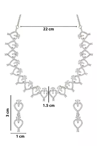 Stylish silver plated cubic zirconia american diamond cz ad necklace jewellery set for women 