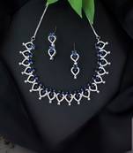 Stylish silver plated cubic zirconia american diamond cz ad necklace jewellery set for women & 