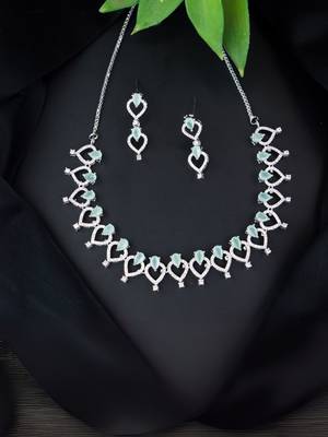 Stylish silver plated cubic zirconia american diamond special necklace with earrings set for women 1
