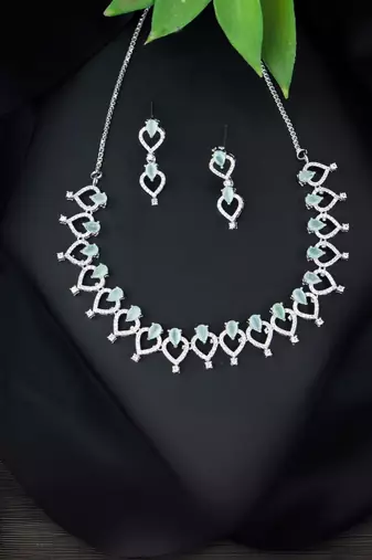 Stylish silver plated cubic zirconia american diamond special necklace with earrings set for women