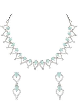Stylish silver plated cubic zirconia american diamond special necklace with earrings set for women 2