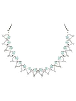 Stylish silver plated cubic zirconia american diamond special necklace with earrings set for women 3