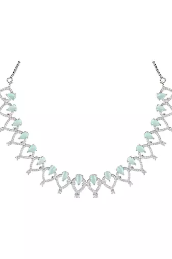 Stylish silver plated cubic zirconia american diamond special necklace with earrings set for women