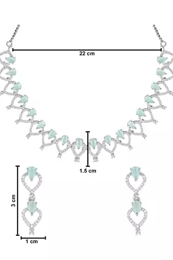 Stylish silver plated cubic zirconia american diamond special necklace with earrings set for women