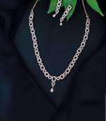 Rose gold plated cubic zirconia american diamond cz special chain necklace with earrings set for women