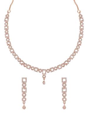 Rose gold plated cubic zirconia american diamond cz special chain necklace with earrings set for women 2