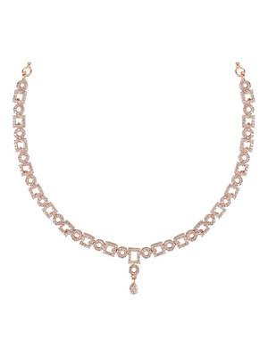 Rose gold plated cubic zirconia american diamond cz special chain necklace with earrings set for women 3