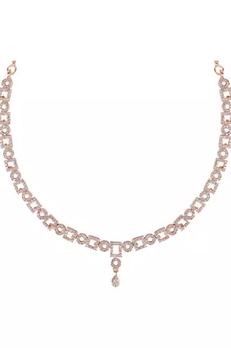 Rose gold plated cubic zirconia american diamond cz special chain necklace with earrings set for women