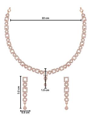 Rose gold plated cubic zirconia american diamond cz special chain necklace with earrings set for women 5