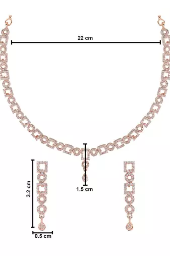 Rose gold plated cubic zirconia american diamond cz special chain necklace with earrings set for women