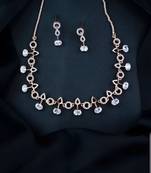 Rose gold plated cubic zirconia american diamond cz special chain necklace with earrings set for women