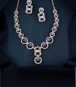 Rose gold plated cubic zirconia american diamond cz special chain necklace with earrings set for women