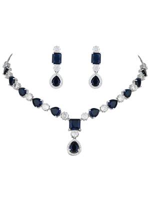 Silver plated cubic zirconia american diamond special necklace & drop earrings jewellery set for women 3