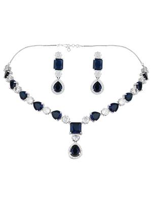 Silver plated cubic zirconia american diamond special necklace & drop earrings jewellery set for women 4