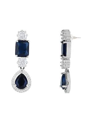 Silver plated cubic zirconia american diamond special necklace & drop earrings jewellery set for women 5
