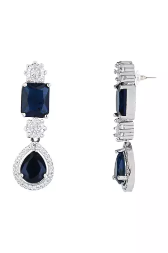 Silver plated cubic zirconia american diamond special necklace & drop earrings jewellery set for women