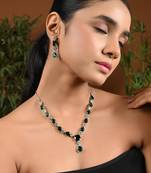 Silver plated cubic zirconia american diamond special necklace & drop earrings jewellery set for women