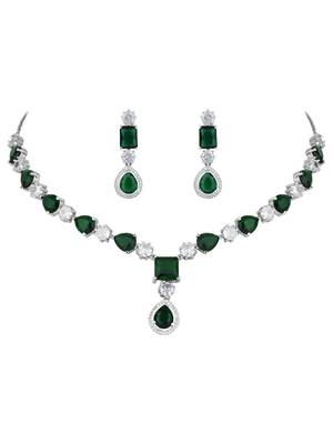Silver plated cubic zirconia american diamond special necklace & drop earrings jewellery set for women 3