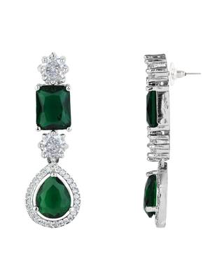 Silver plated cubic zirconia american diamond special necklace & drop earrings jewellery set for women 5