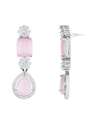 Silver plated cubic zirconia american diamond special necklace & drop earrings jewellery set for women 3