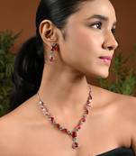 Silver plated cubic zirconia american diamond special necklace & drop earrings jewellery set for women