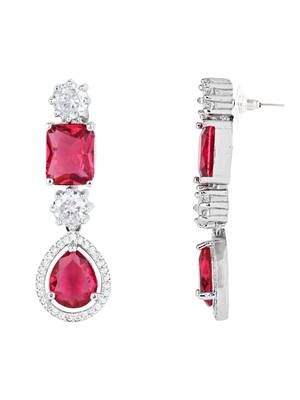 Silver plated cubic zirconia american diamond special necklace & drop earrings jewellery set for women 5