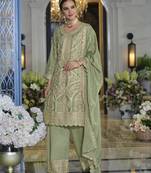 Green embroidered chinon free size stitched palazzo style salwar suit-Full stitched free size