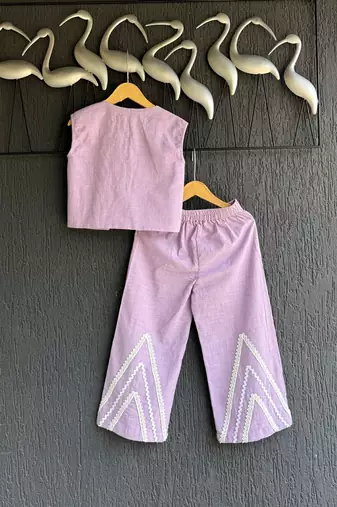 Purple embroidered cotton co ord set