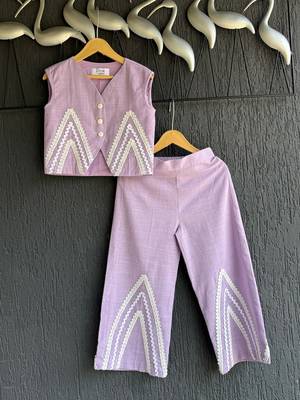 Purple embroidered cotton co ord set 1