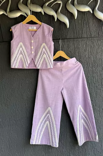 Purple embroidered cotton co ord set