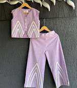 Purple embroidered cotton co ord set
