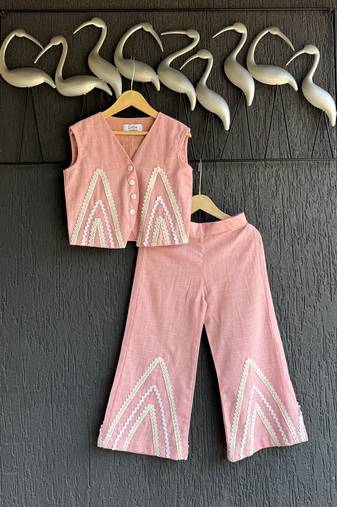 Pink embroidered cotton co ord set