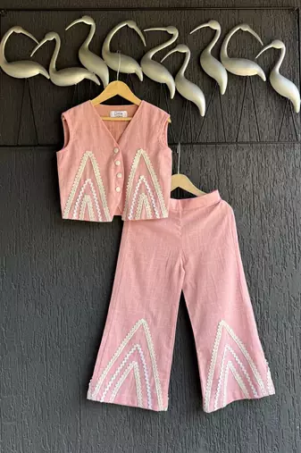 Pink embroidered cotton co ord set