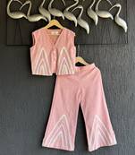 Pink embroidered cotton co ord set