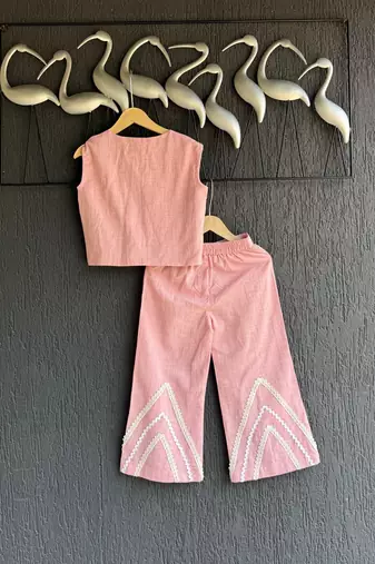 Pink embroidered cotton co ord set