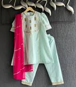 Blue embroidered cotton silk kurta set