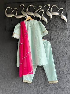 Blue embroidered cotton silk kurta set 2