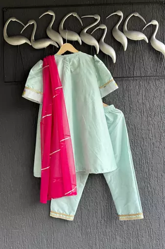 Blue embroidered cotton silk kurta set