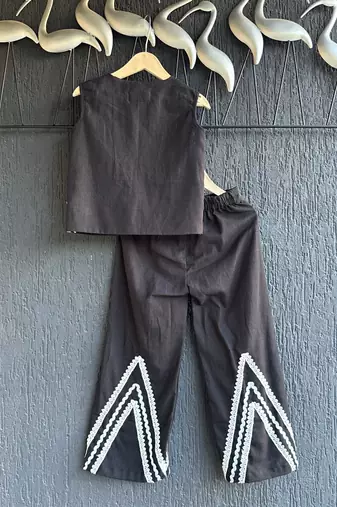 Black embroidered cotton co ord set